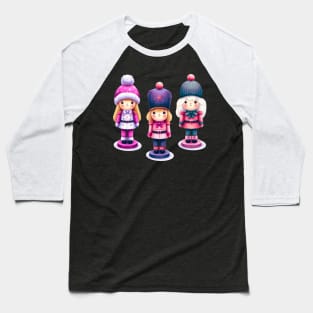 Offset Colorful Trio of Christmas Nutcracker Dolls - Pink and Purple Baseball T-Shirt